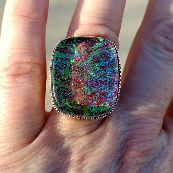 New Huge Dichoric Glass Antique Design 925 Silver Ring. - Picture 10 of 16